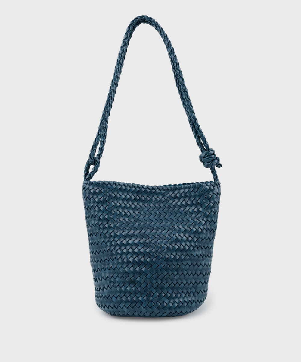Women's Blue Shoulder Bag With Magnetic Clasp Clouser.
