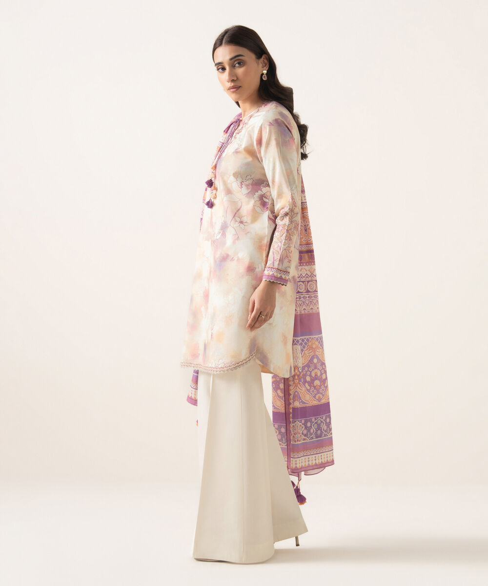 Women's Unstitched Textured Lawn Embroidered Multi 3 Piece Suit