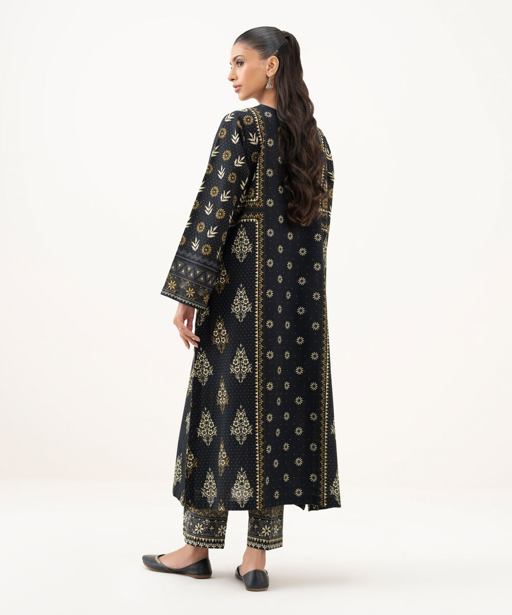 Women's RTW Light Khaddar Printed Straight Black Shirt