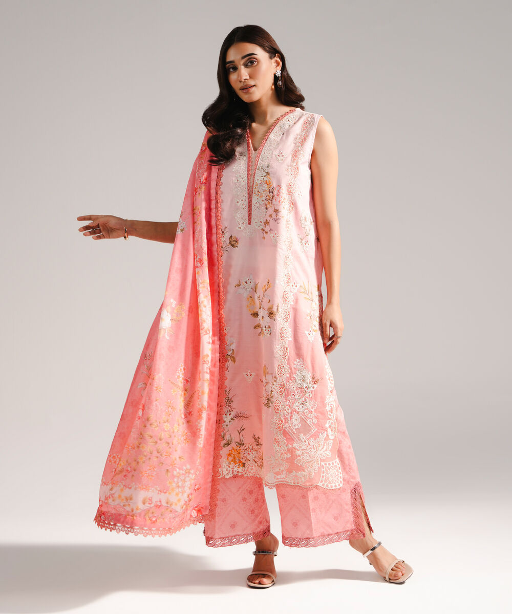Sapphire Women's RTW Self Jacquard Embroidered Pink 3 Piece Suit