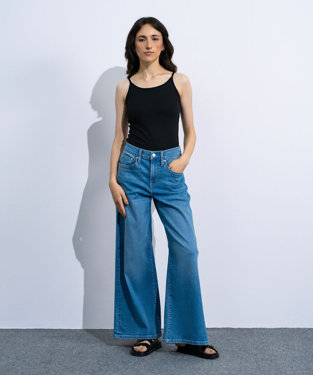 Women's Dark Wash High Rise Wide Leg Jeans