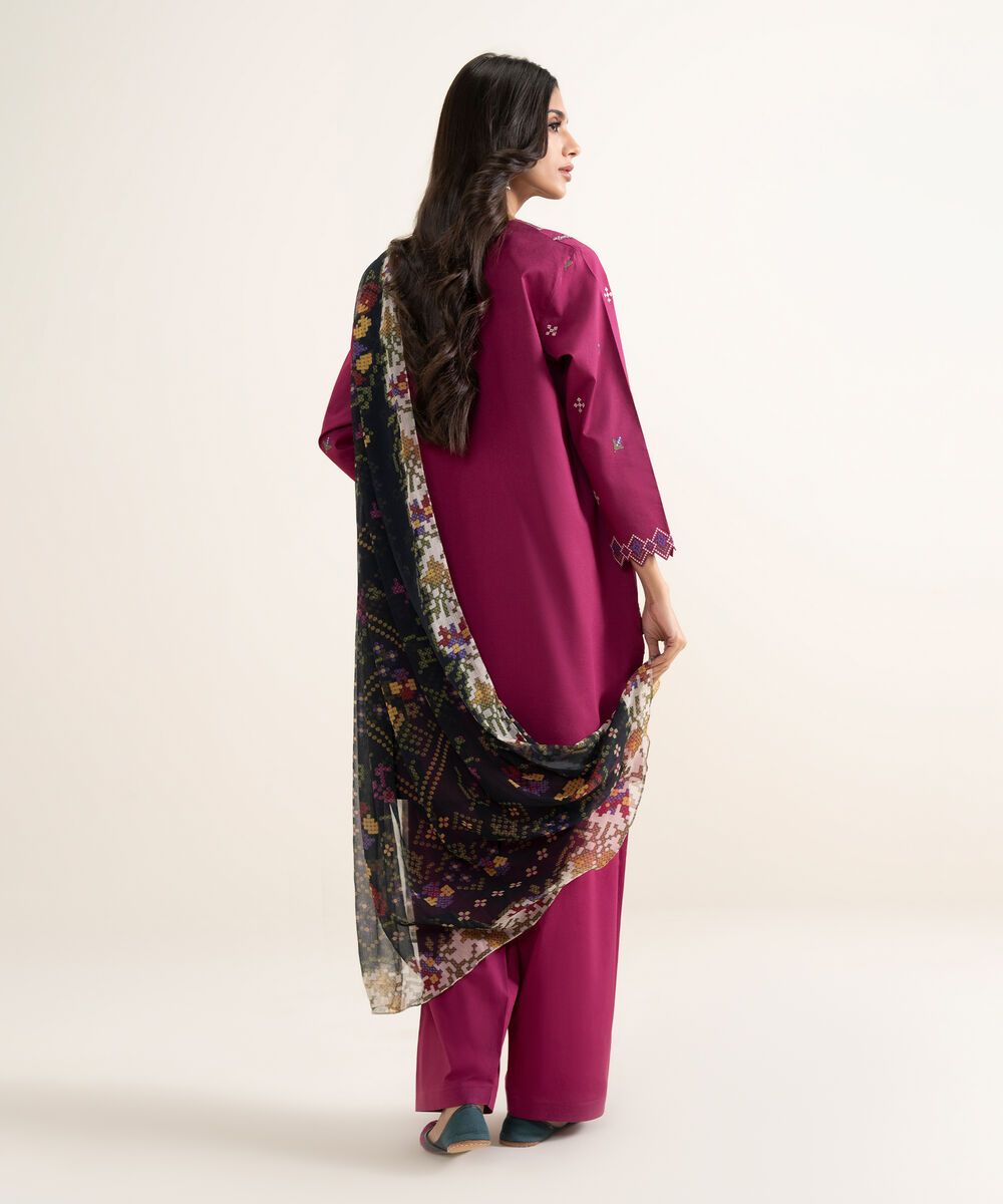 Women's Unstitched Textured Lawn Embroidered Pink 3 Piece Suit