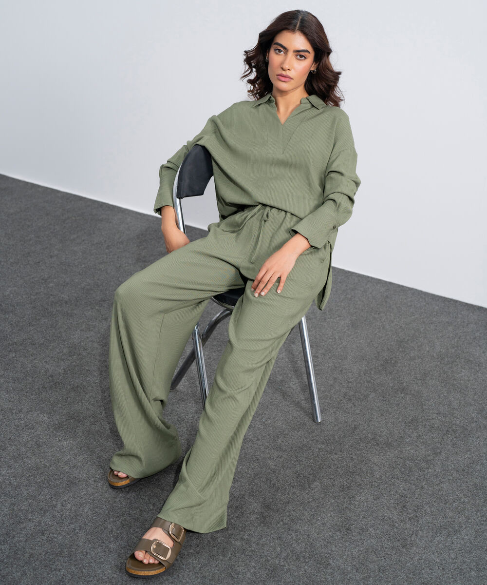 Women's Western Olive Green Seersucker Pull-On Trousers