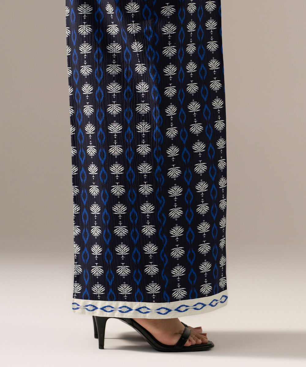 Women's RTW Seersucker Printed Blue Culottes