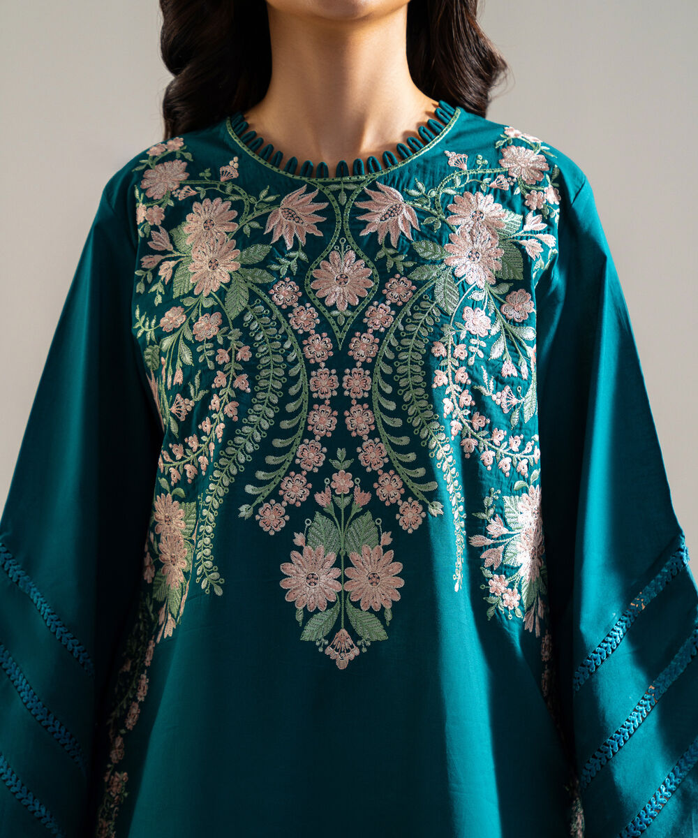 Women's RTW Lawn Embroidered Green 2 Piece Suit
