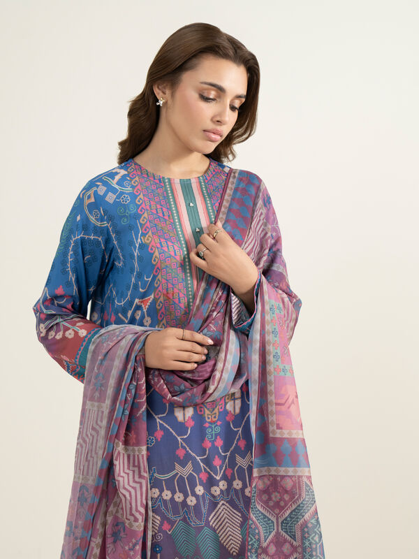 3 Piece - Printed Raw Silk Suit