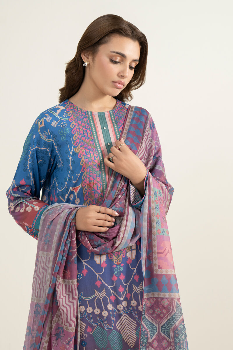 3 Piece - Printed Raw Silk Suit