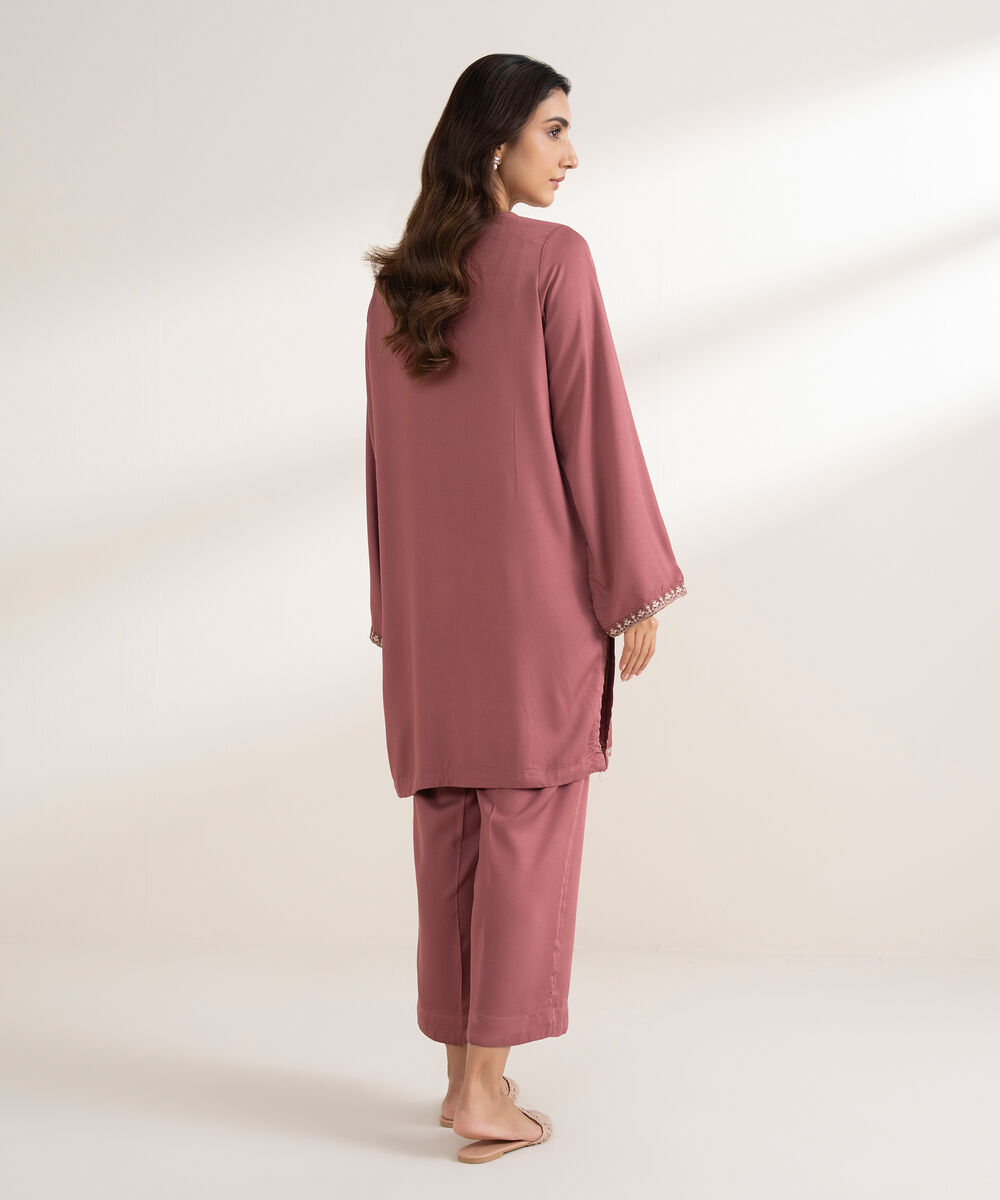 Women's RTW Bedford Embroidered Straight Mauve Shirt