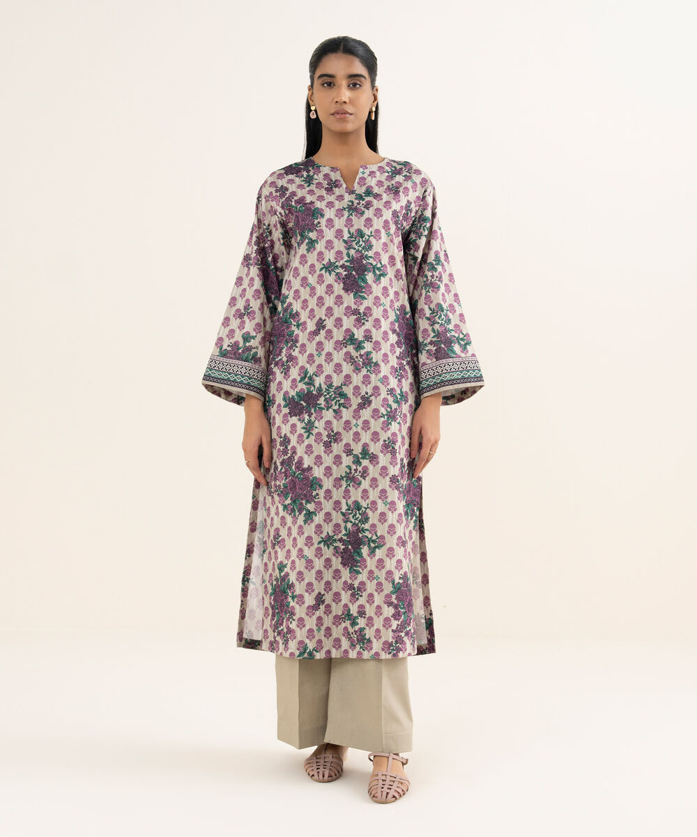 Women's Unstitched Lawn Printed Purple 2 Piece Suit