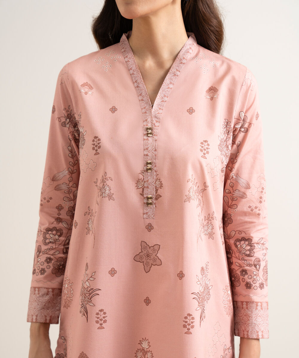 Women's Unstitched Lawn Printed Pink 3 Piece Suit