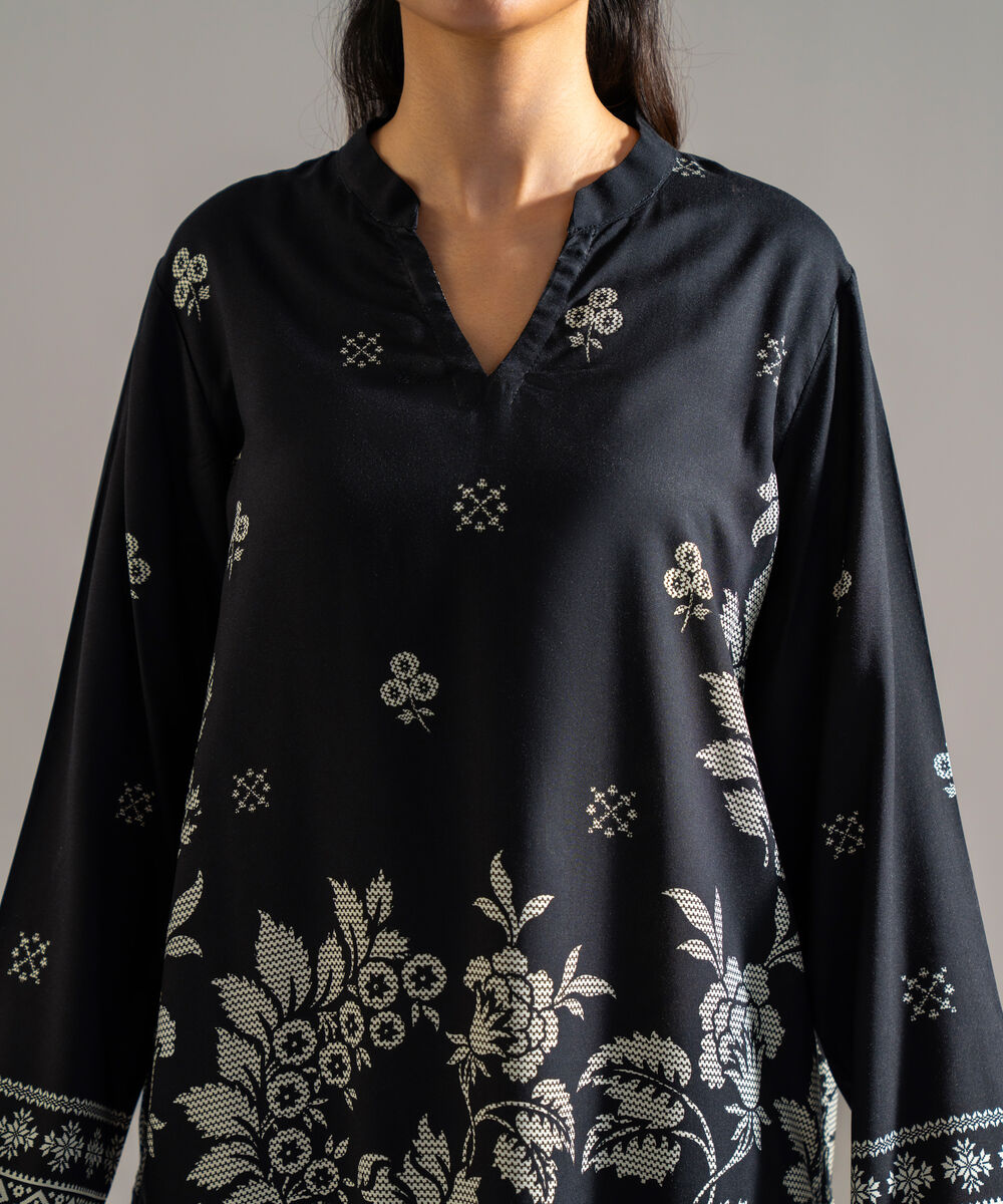 Women's RTW Arabic Lawn Printed Black 2 Piece Suit