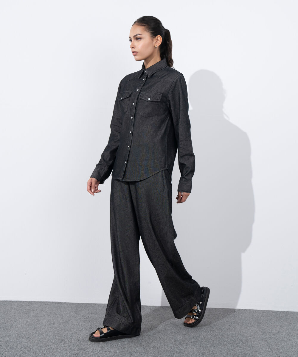 Women's Western Wear Grey Regular Fit Denim Shirt