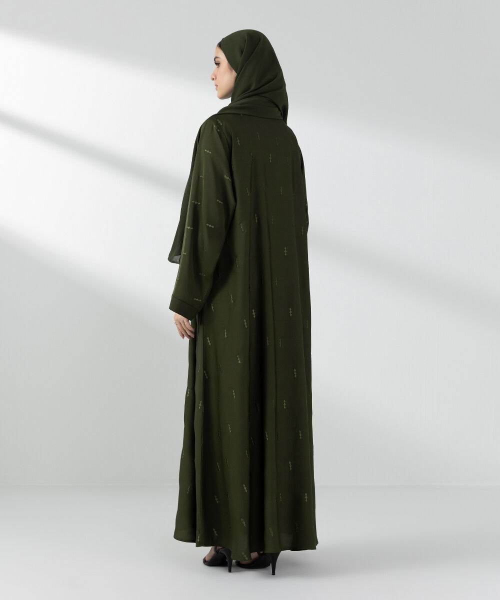 Woman - Green Embroidered Button Through Abaya Set