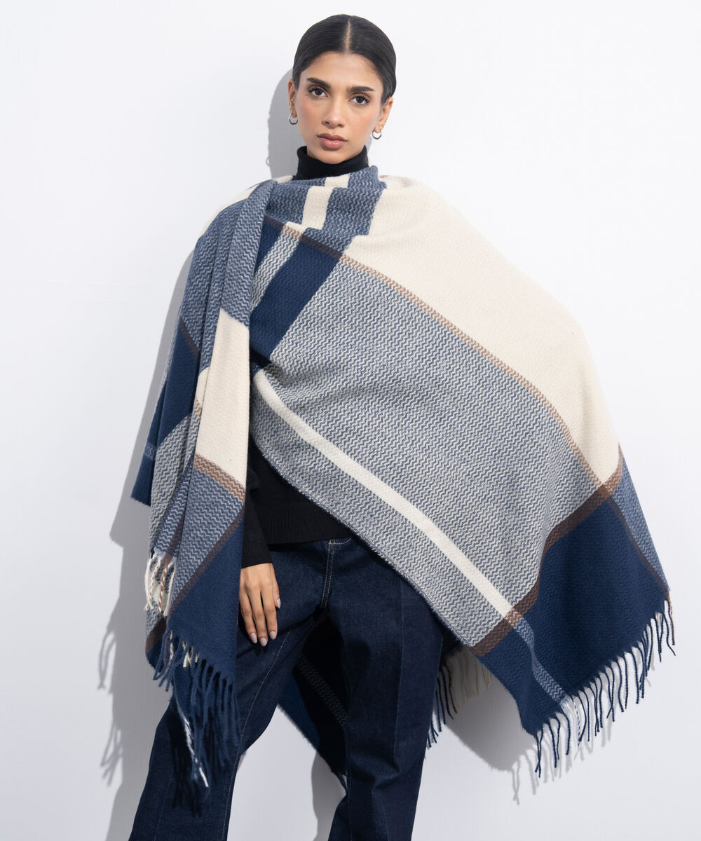 Women's Western Wear Navy & Off White Cape Shawl