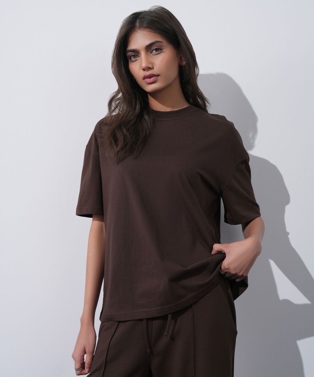 Women's Western Wear Brown Loose Fit T-Shirt