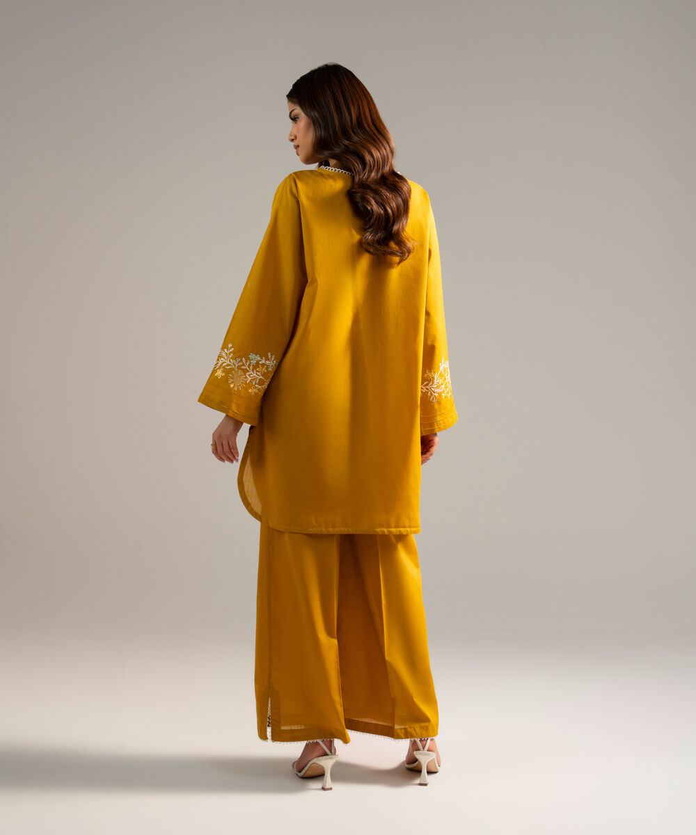 Women's RTW Crosshatch Embroidered Mustard Yellow Straight Shirt