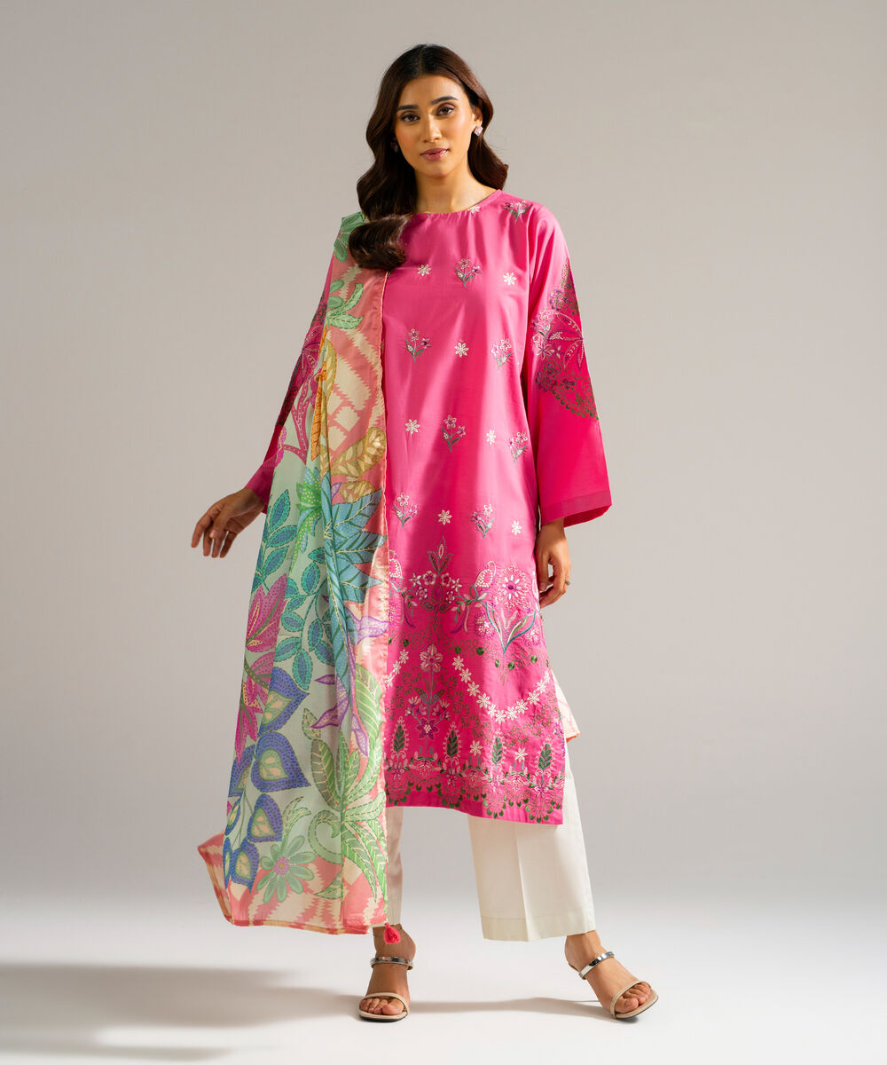 Women's RTW Lawn Embroidered Pink 2 Piece Suit