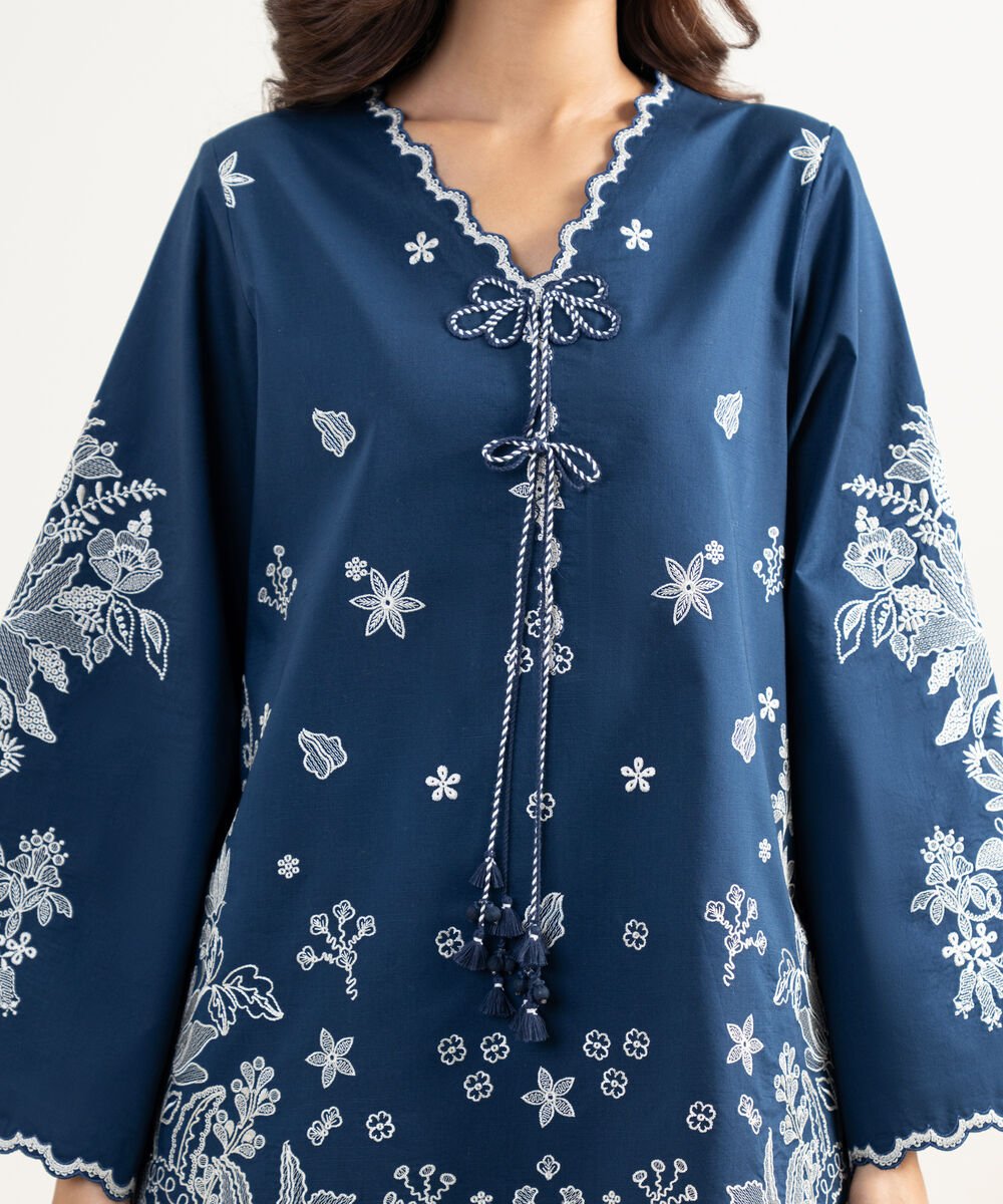 Women's Unstitched Textured Lawn Embroidered Blue 3 Piece Suit