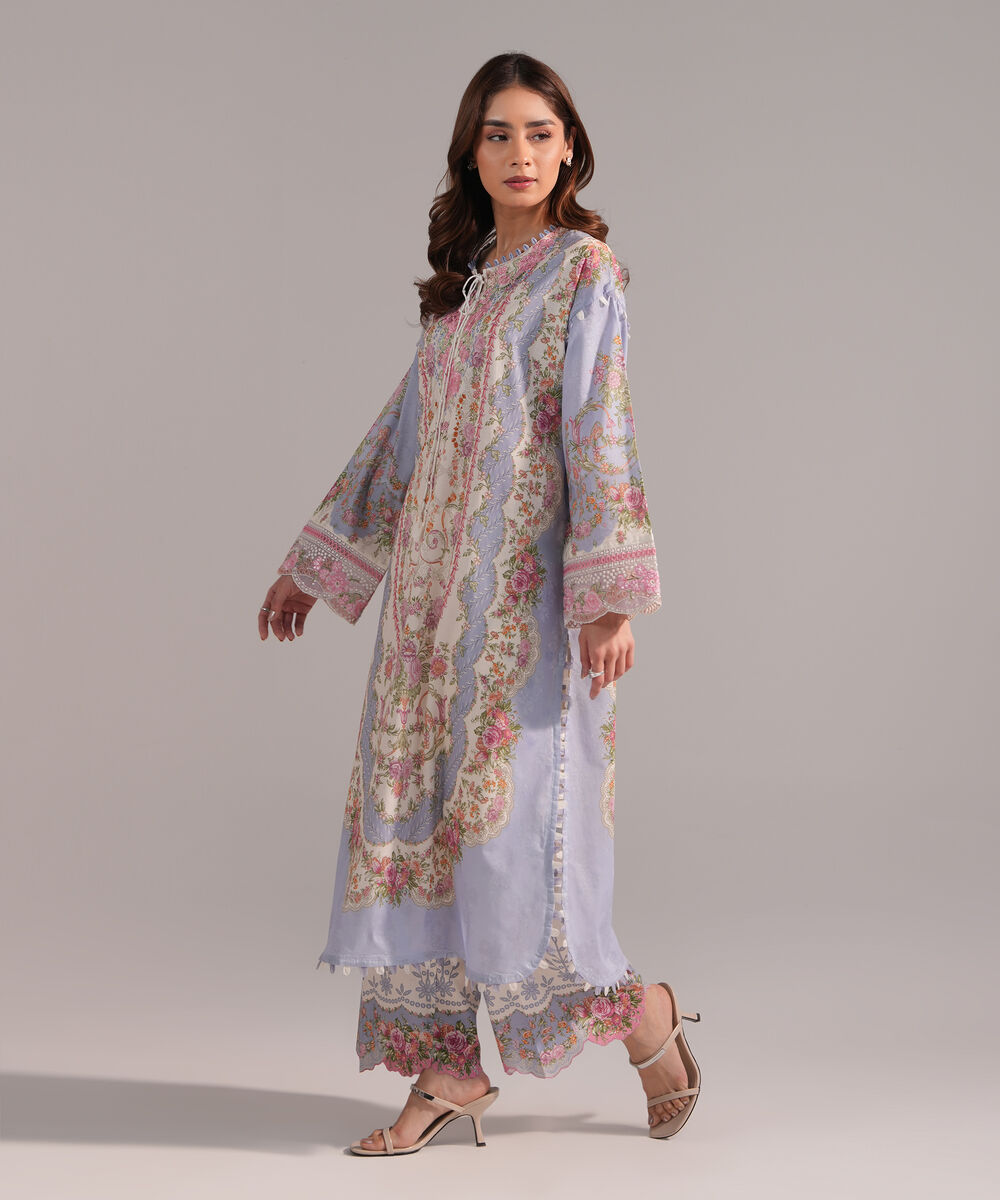 Women's RTW Lawn Embroidered Off White Straight Shirt