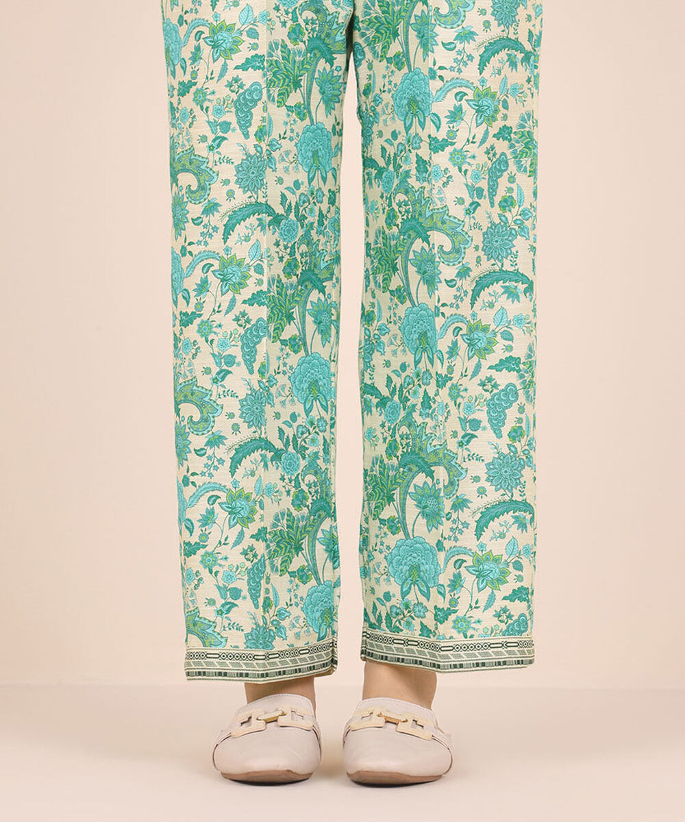 Women's Pret Printed Off White Khaddar Straight Trousers