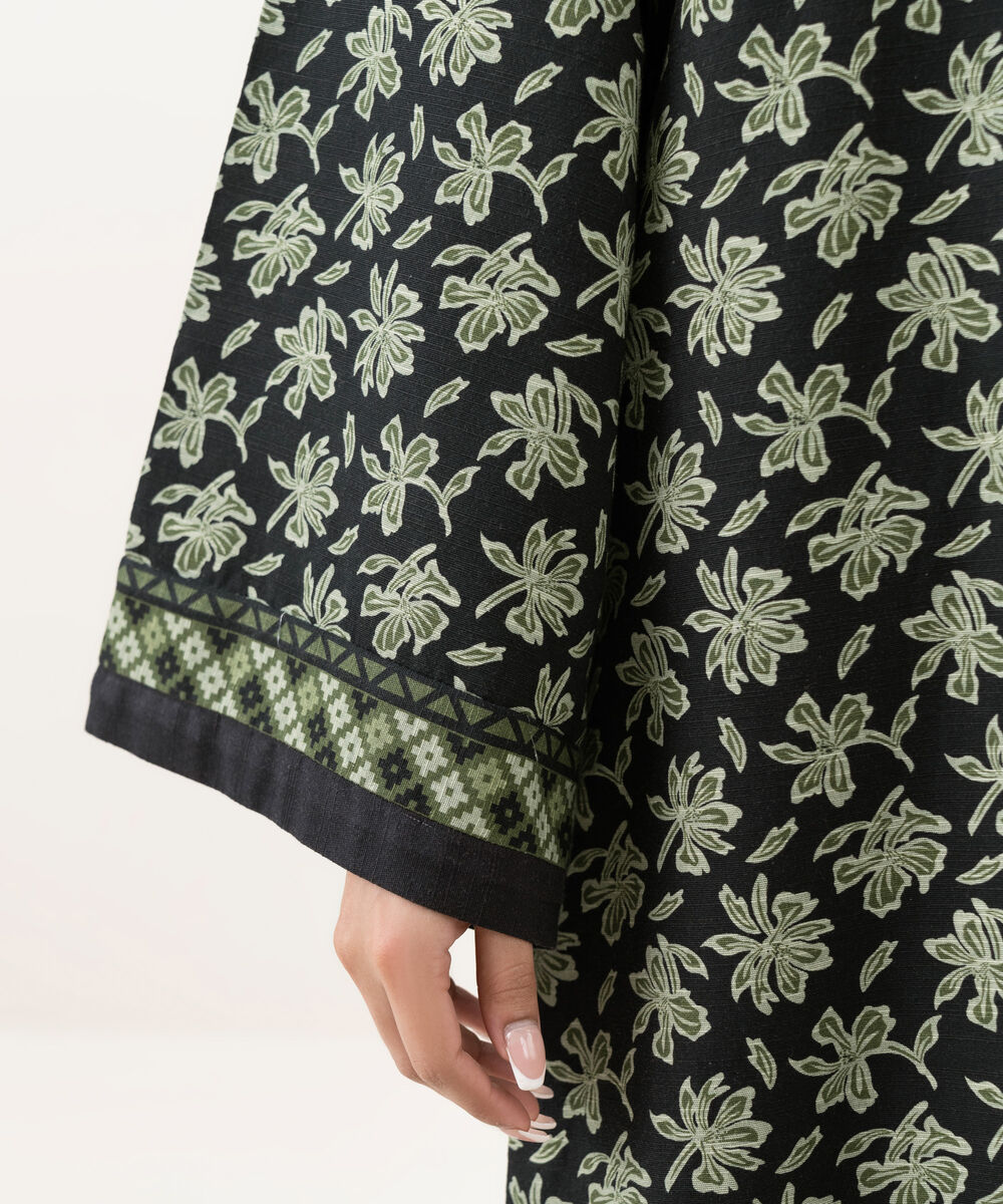 Women's Unstitched Cotton Printed Black 2 Piece Suit