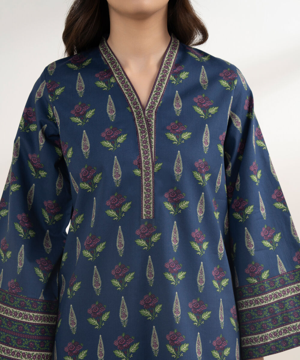 Women's Unstitched Lawn Printed Blue 3 Piece Suit