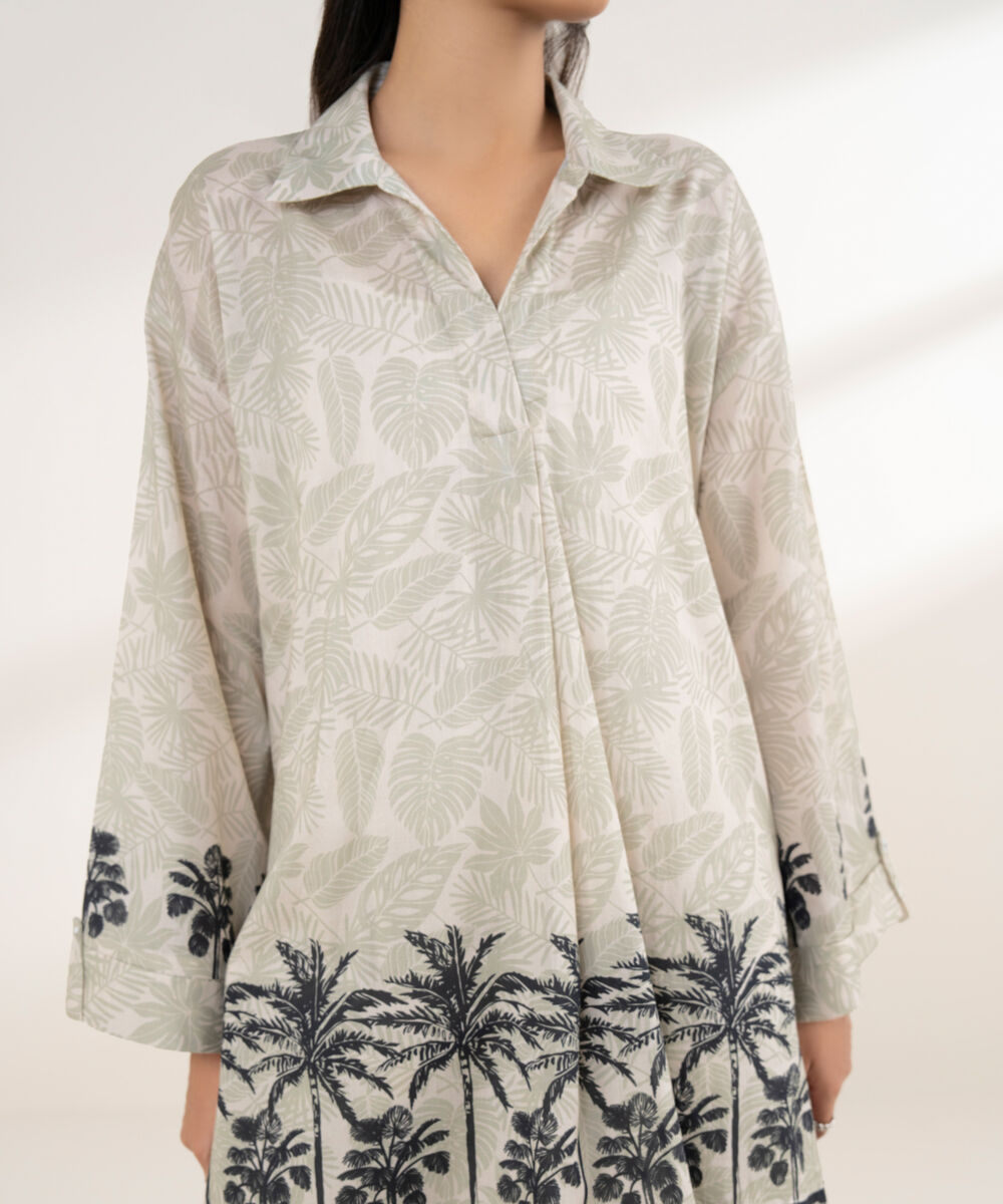 Women's RTW Lawn Beige Printed Boxy Shirt