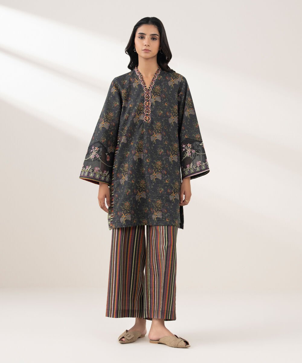 Women's RTW Khaddar Embroidered Blue 2 Piece Suit