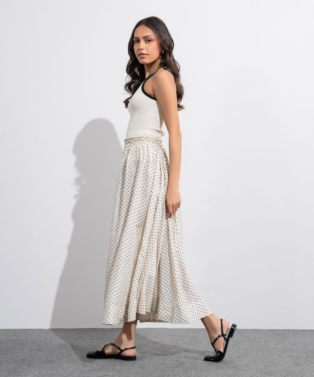 Women's Western White And  Black Polka Dots Smocked Skirt