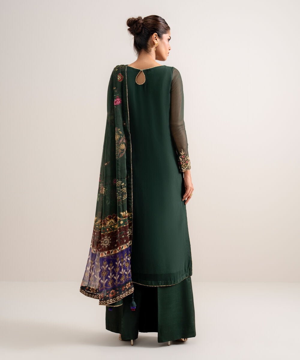 3 Piece - Embroidered Chiffon Suit — Sapphire view 4