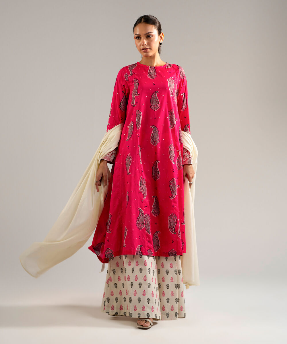 Women's RTW Lawn Embroidered Pink 3 Piece Suit