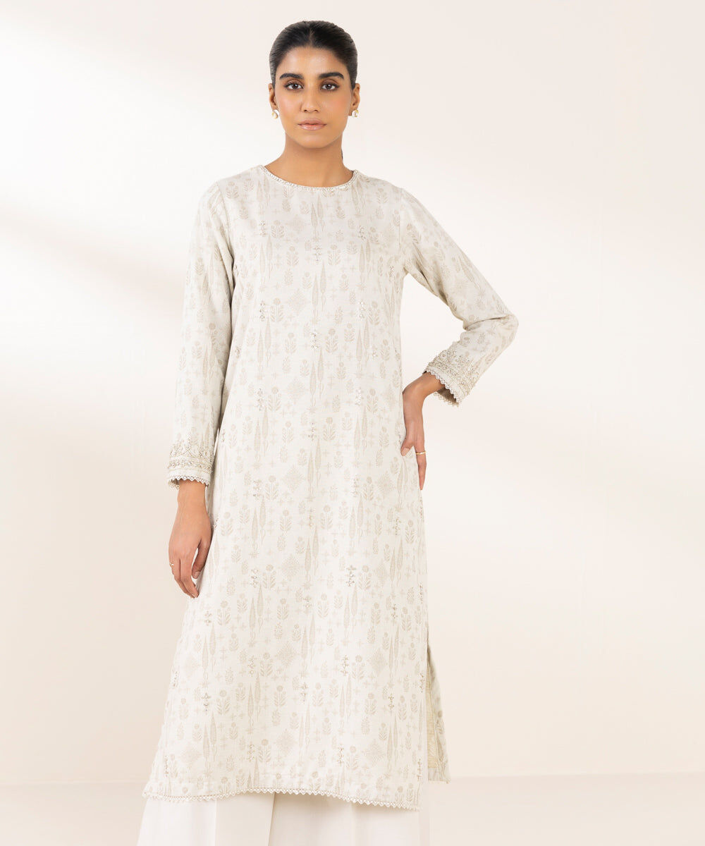 Woman - White Embroidered Cotton Jacquard Shirt