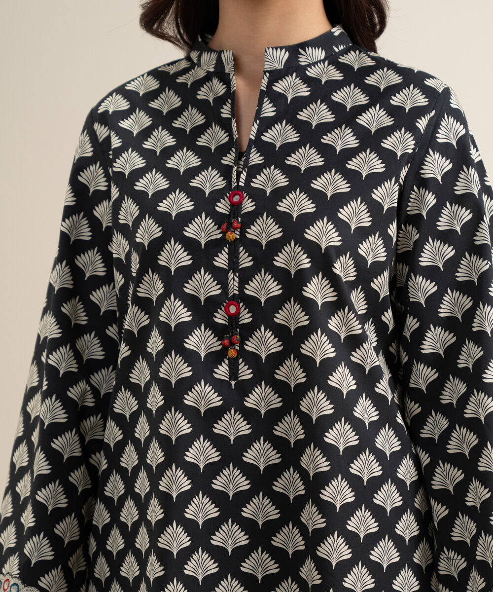 Women's Unstitched Lawn Printed Black and Off White 3 Piece Suit