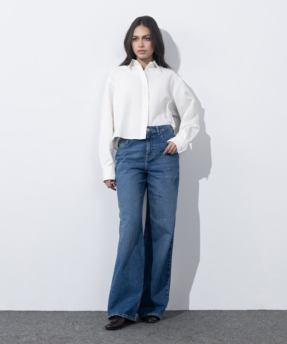 Women's Western Wear Mid Wash Wide Leg Jeans