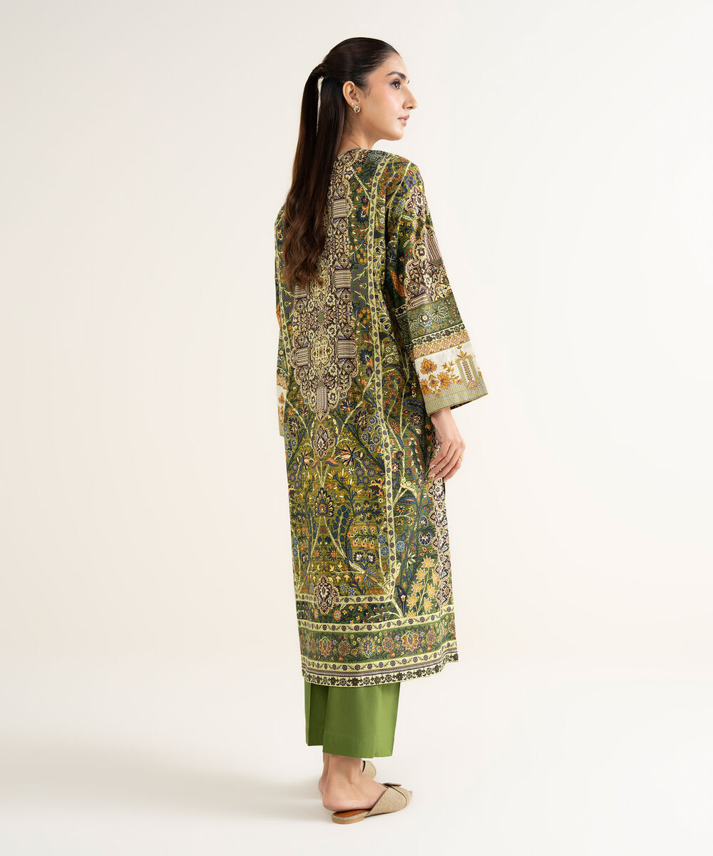 Women's RTW Linen Viscose Embroidered Green A-Line Shirt