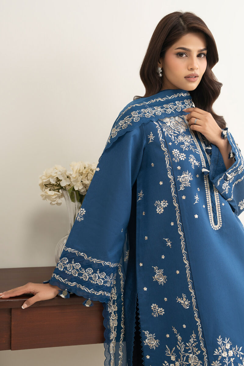 3 Piece - Embroidered Cotton Net Suit