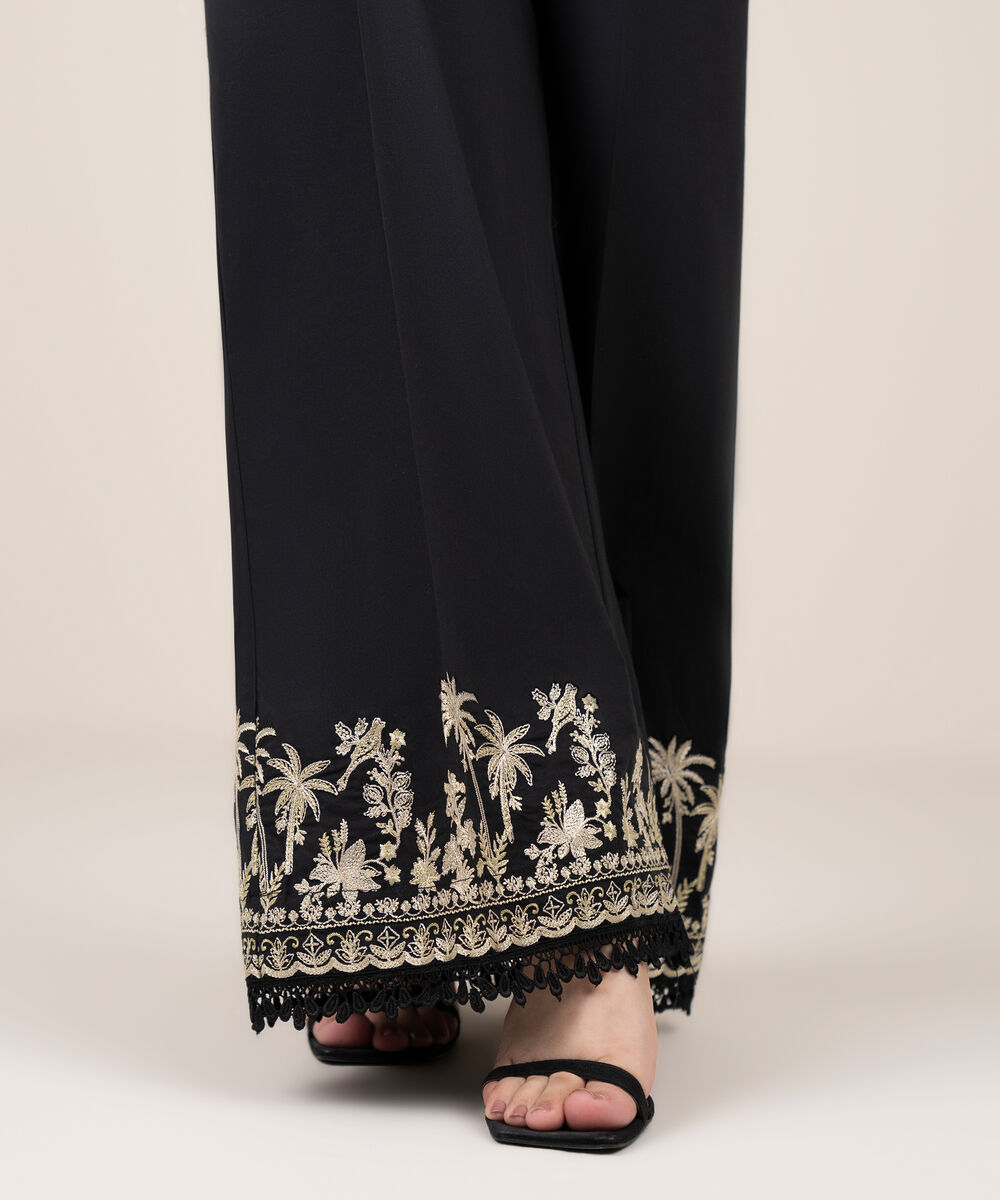 Women's RTW Cotton Embroidered Black Flared Pants