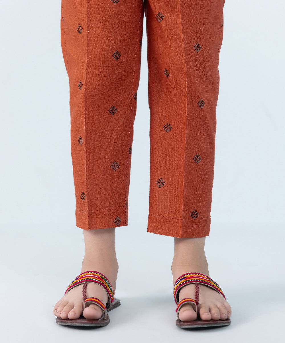 Kids East Girl's Orange 2 Piece Embroidered Khaddar Suit