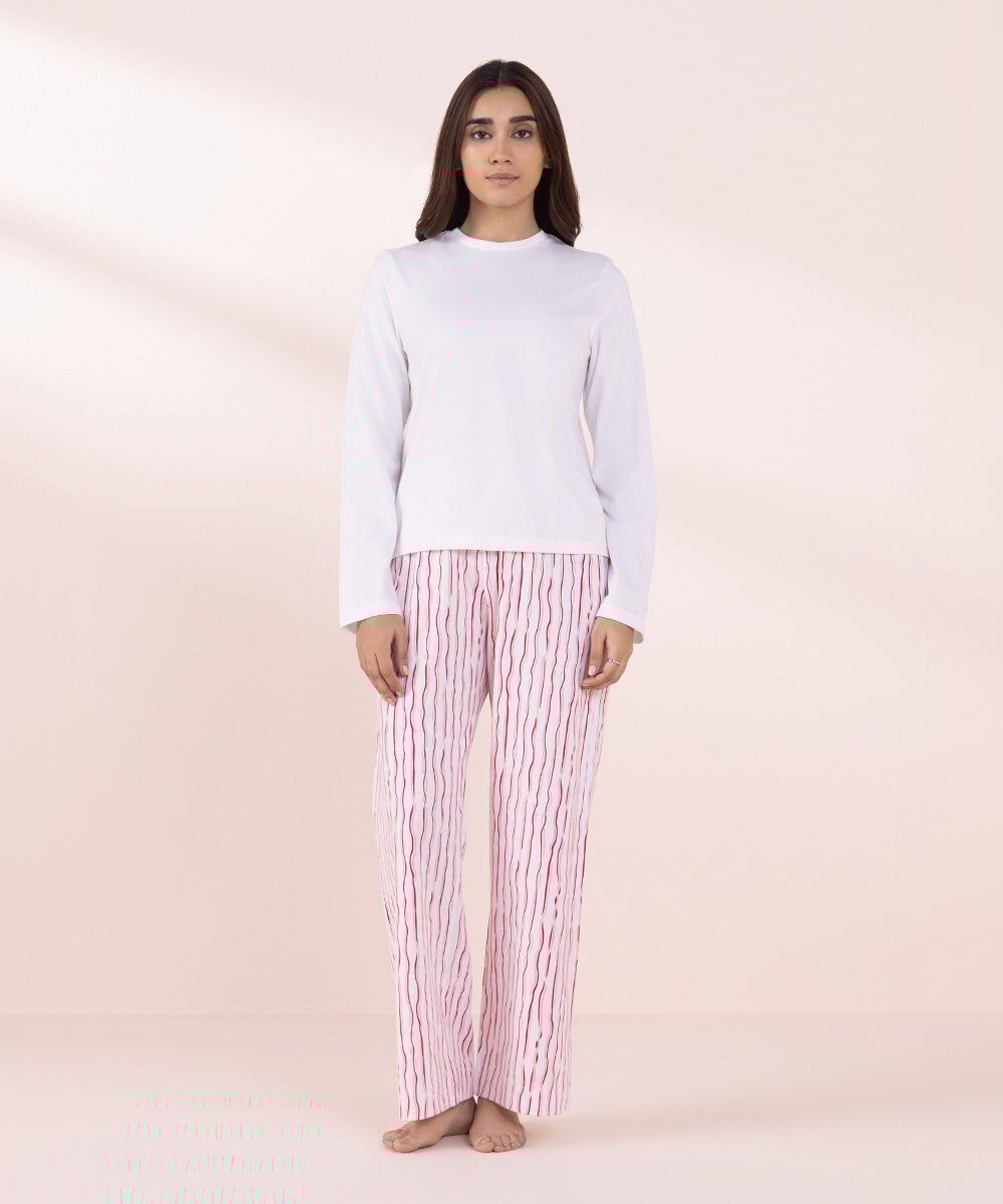 Full Sleeve T-Shirt Women's Sleepwear White Full Sleeve T-Shirt