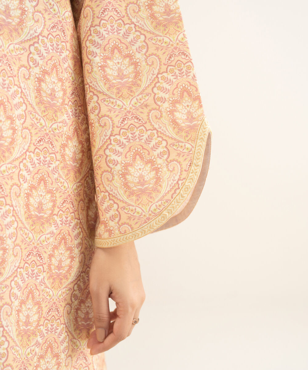 Women's Two Piece Light Peach Cross Hatch Viscose Printed Suit