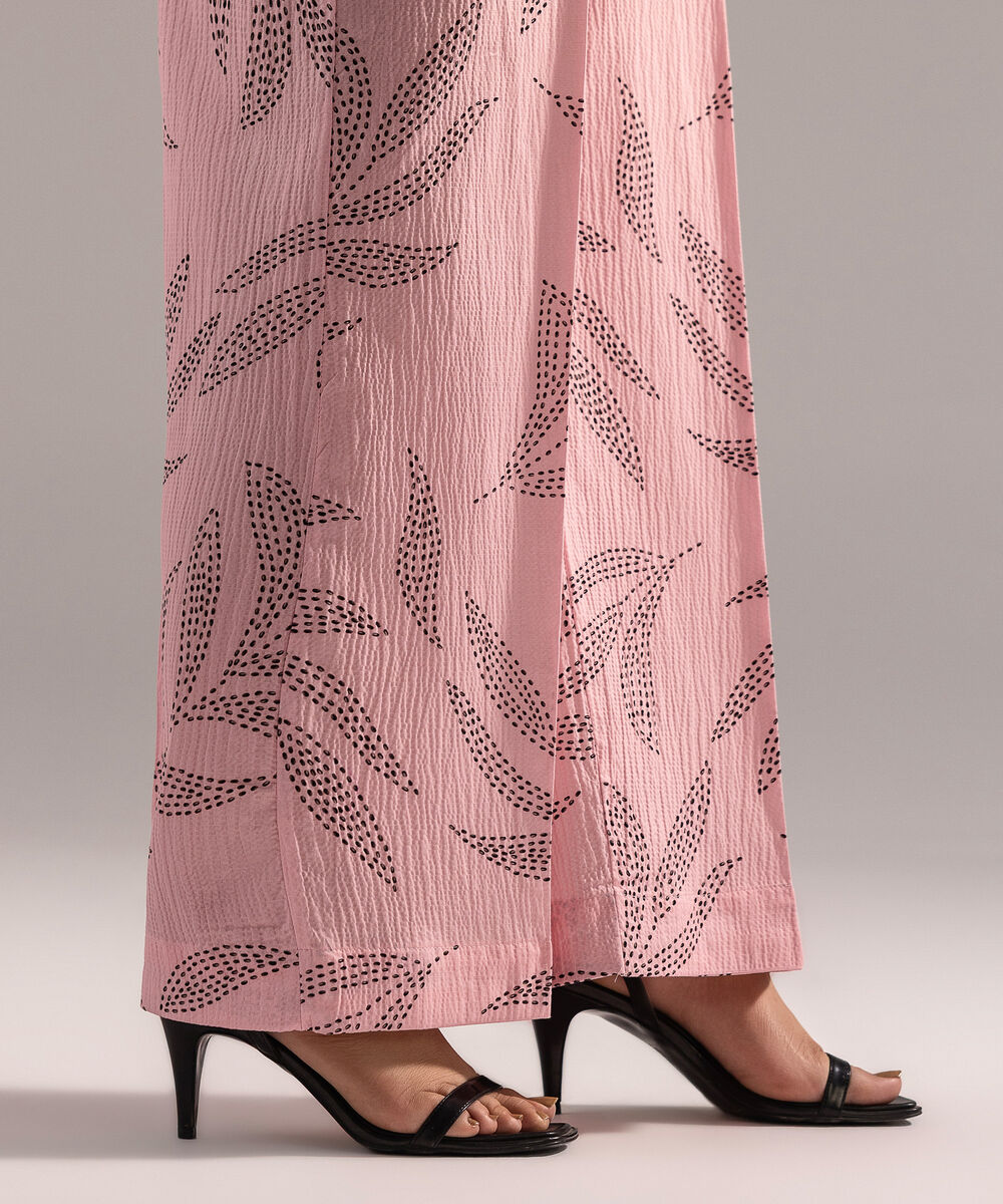 Women's RTW Seersucker Printed Pink Culottes
