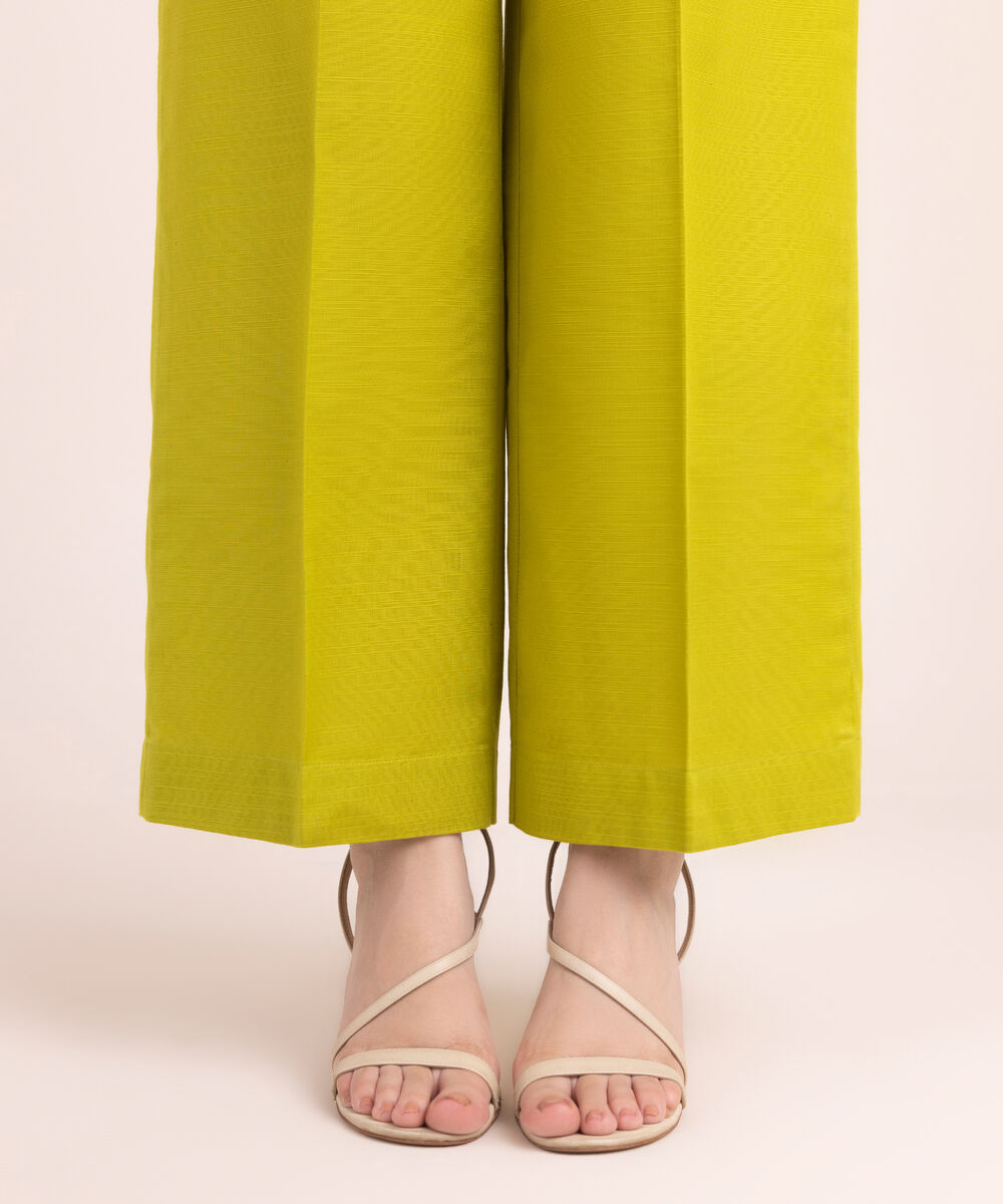 Women's RTW Khaddar Solid Green Straight Pants