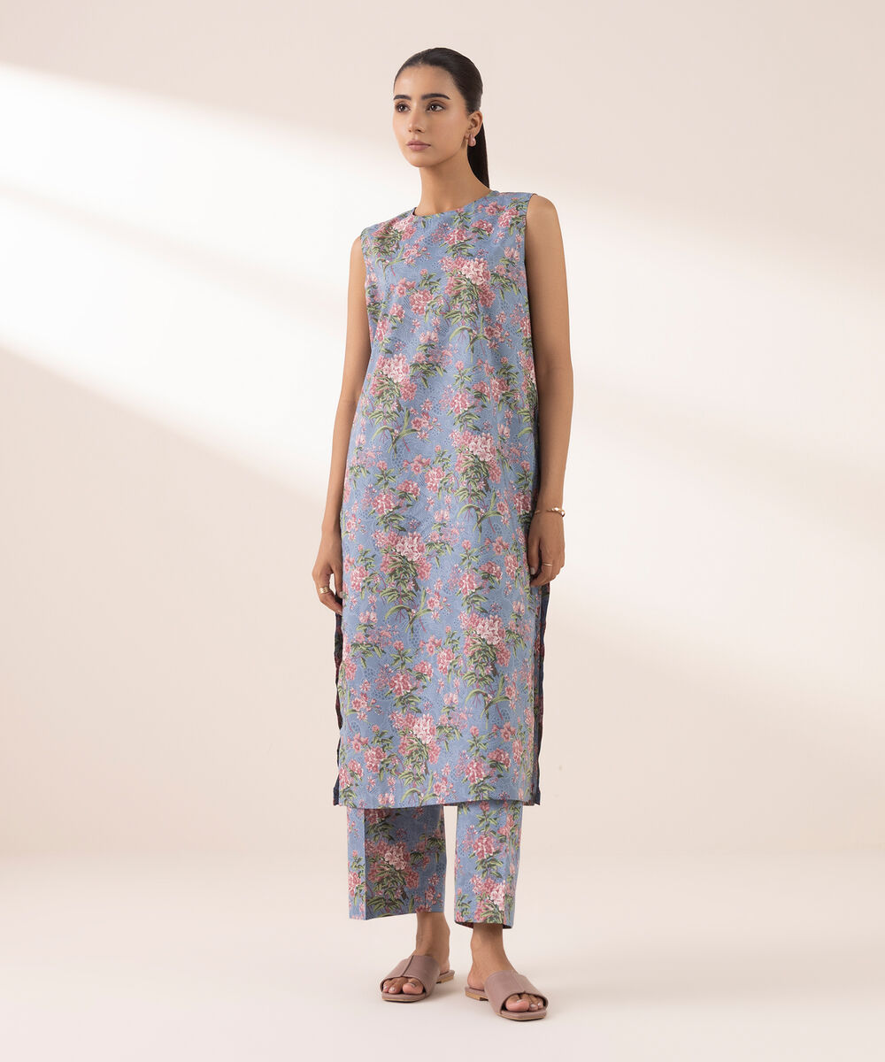 Women's RTW Lawn Blue Printed A-Line Shirt