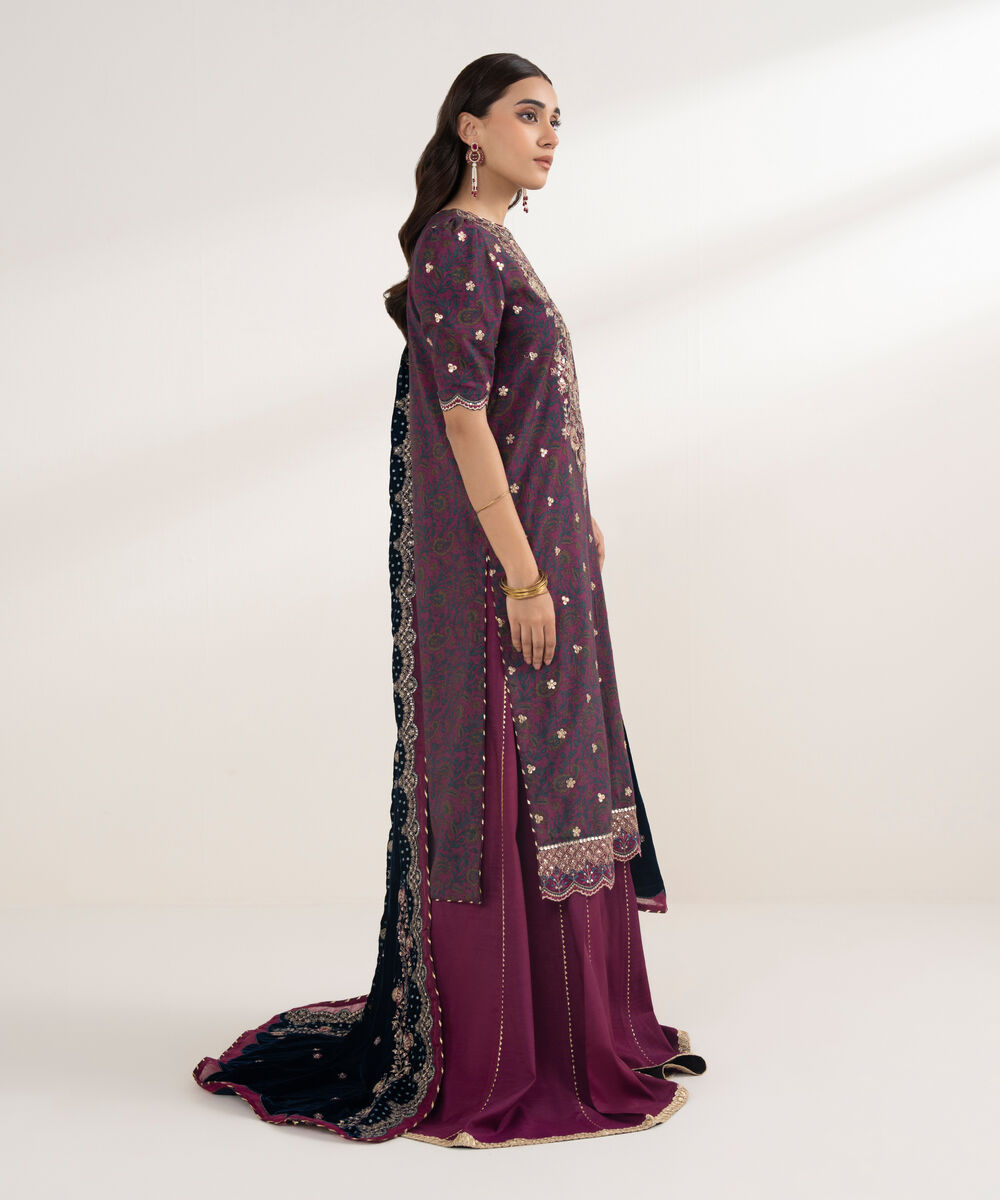 Women's Unstitched Viscose Raw Silk 3 Piece Suit