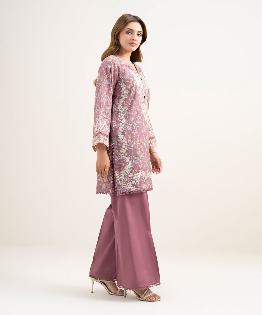 Women's RTW Lawn Embroidered Mauve Straight Shirt