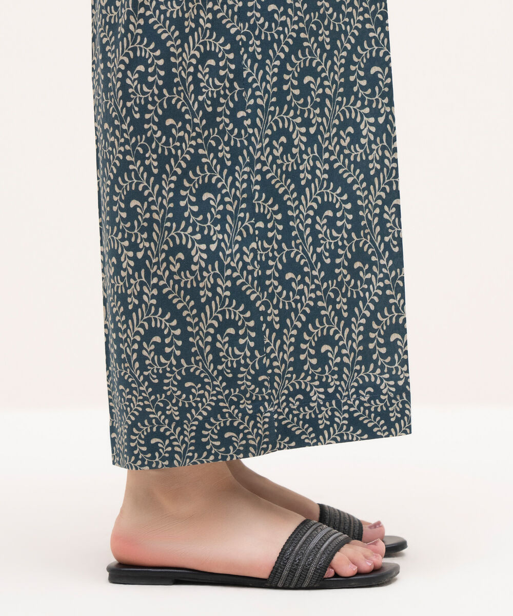 Women's RTW Cambric Blue Printed Straight Pants