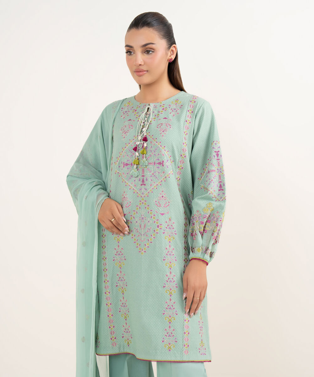 Women's Unstitched Dobby Dyed Three Piece Suit