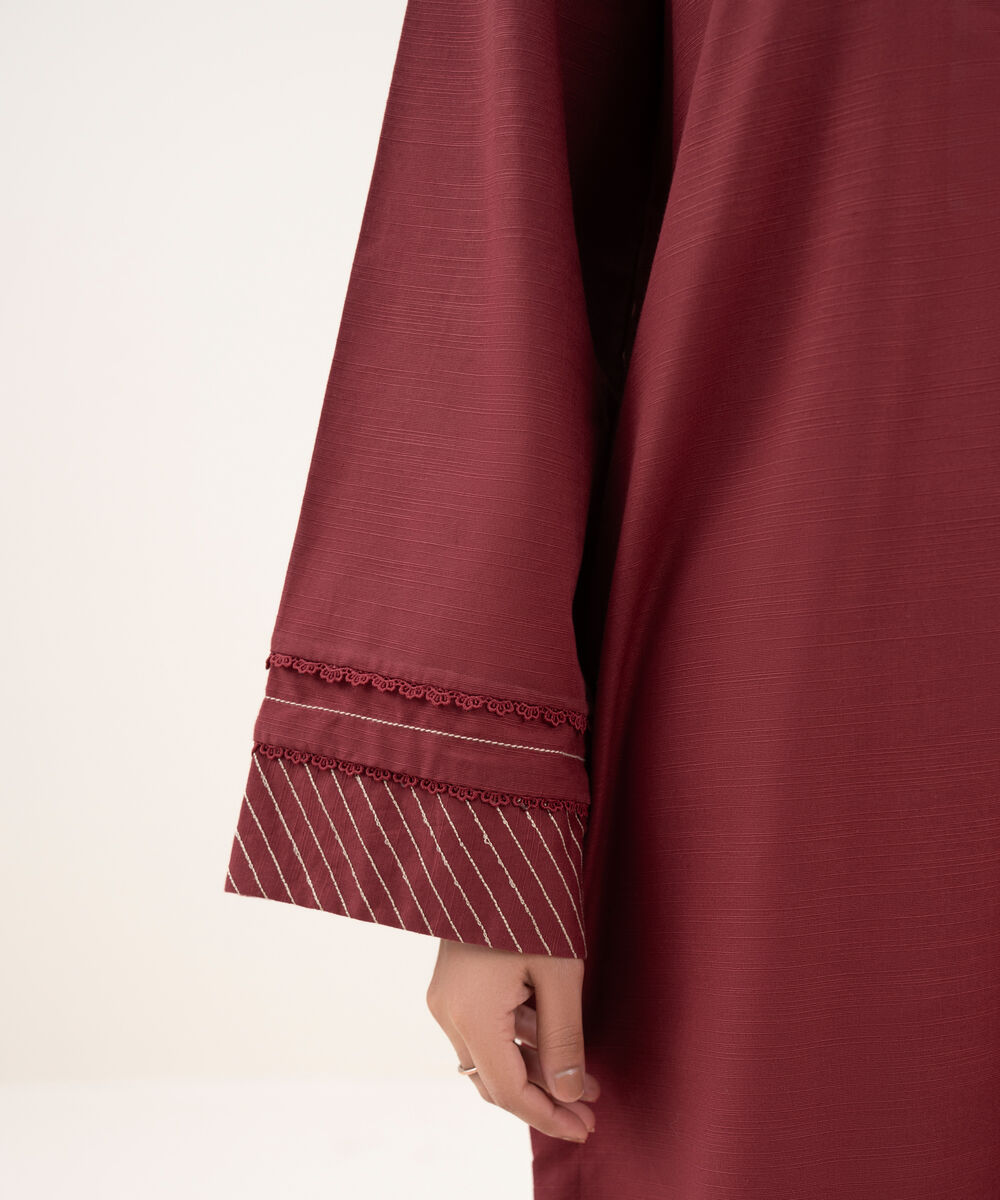 Women's RTW Khaddar Embroidered A-Line Maroon Shirt