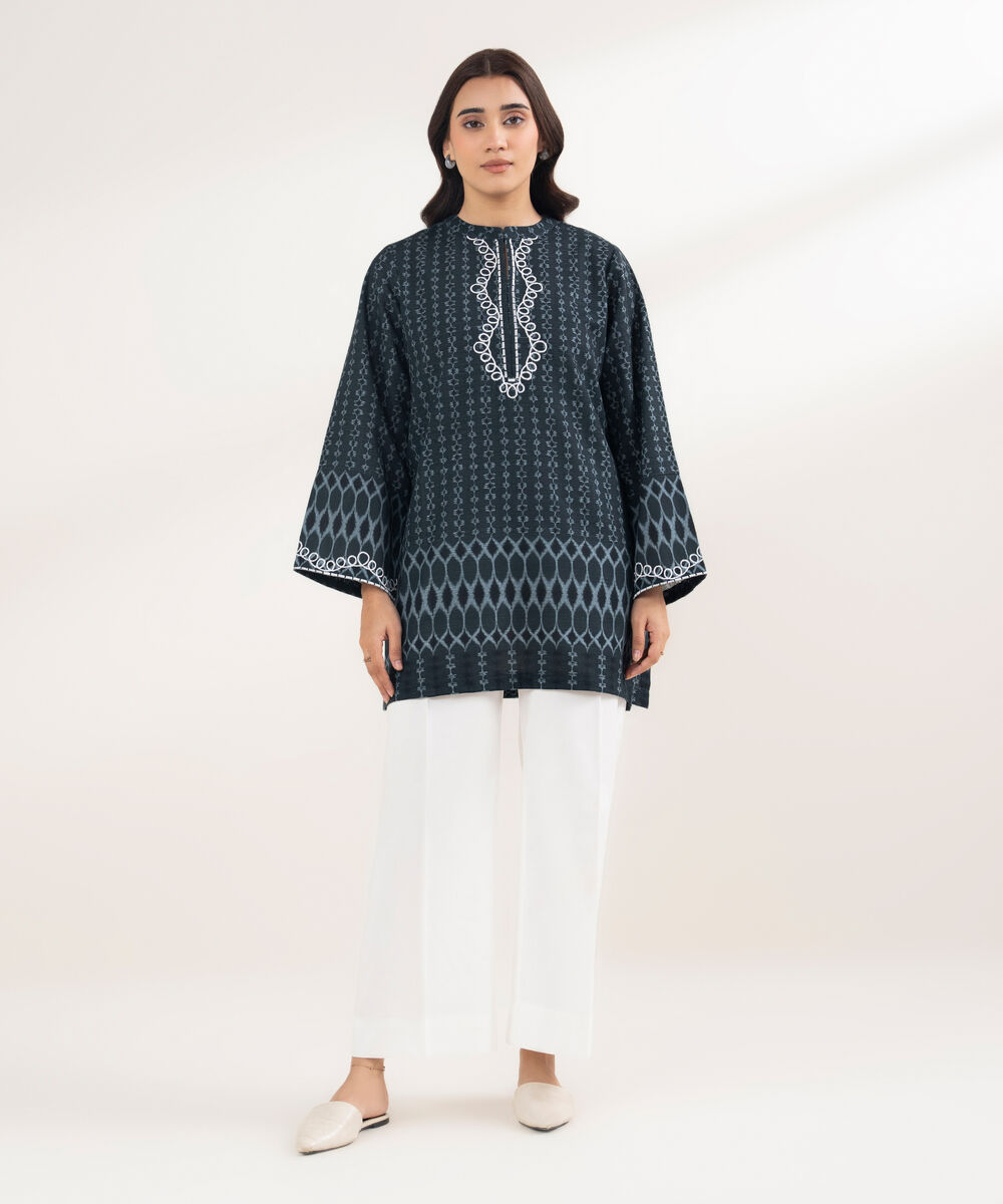 Women's RTW Khaddar Embroidered Black Shirt