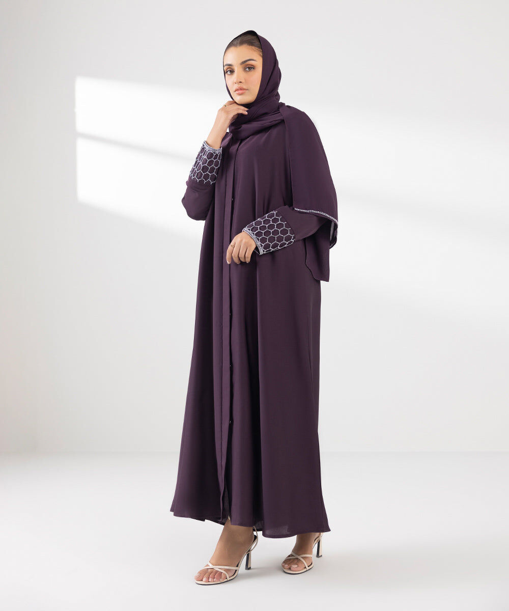 Woman - Purple Hand Embellished Abaya Set